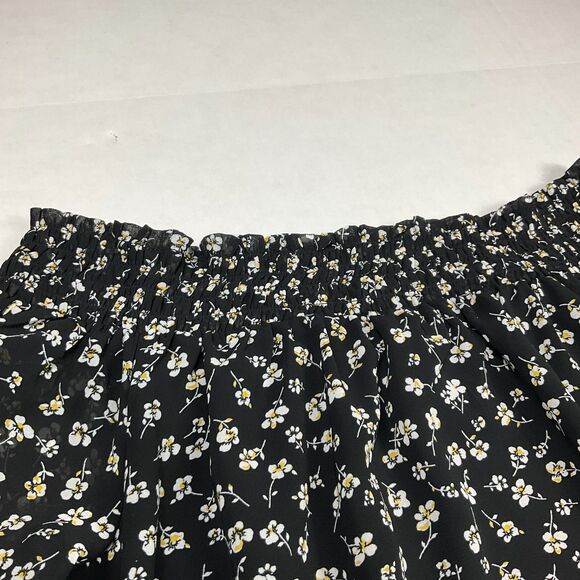 Pleione Blouse Floral Print Off The Shoulder Smocked Short Sleeve Shirt LARGE - Picture 2 of 11